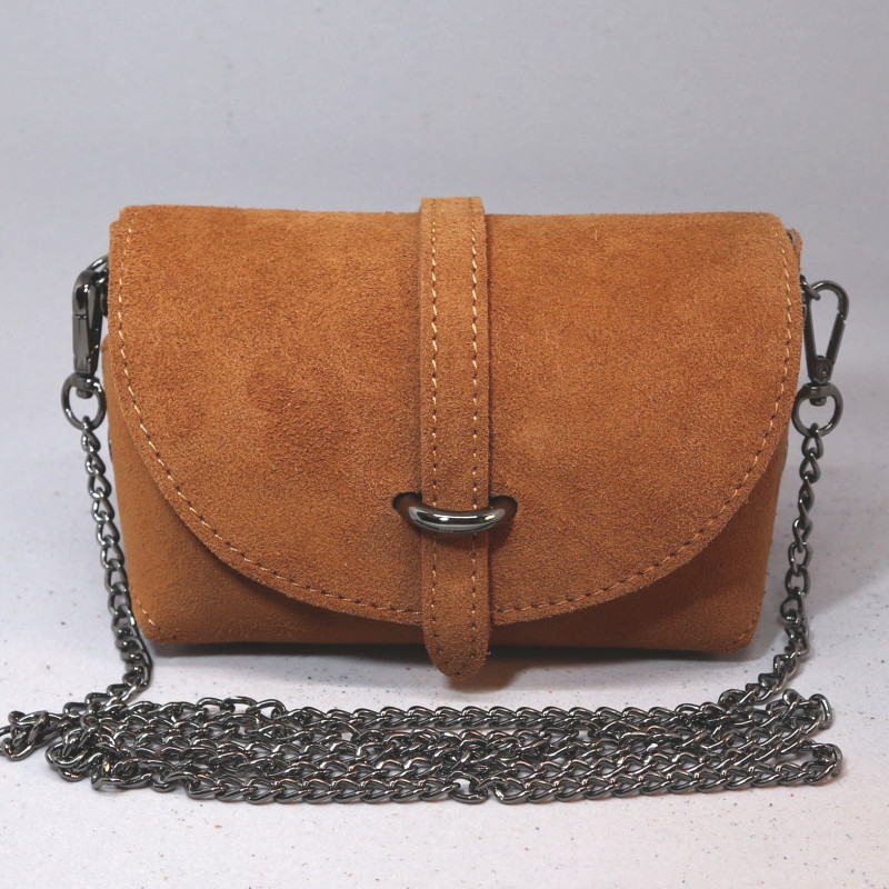 Mini sac en daim à rabat, bandoulière, camel