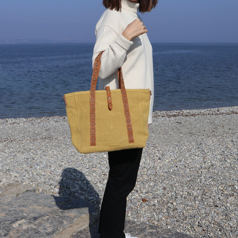 sac cabas en toile, jaune moutarde